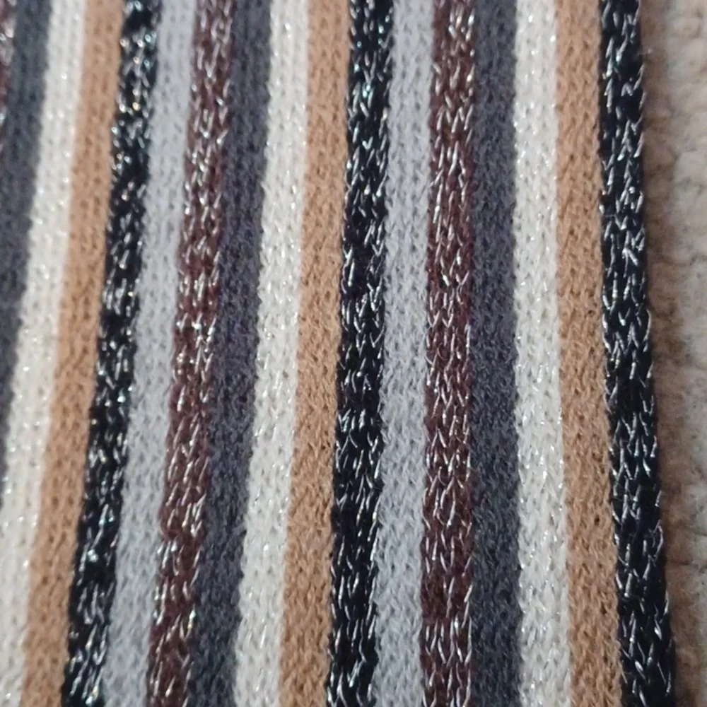 Cejon Earthtone Striped Scarf With Fringe And Sparkle